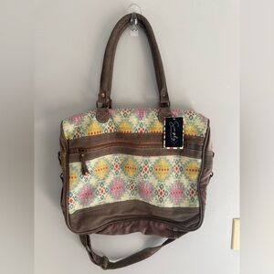 Olay Bags Canvas Aztec Double Strap Crossbody Tote Weekender Bag New Western